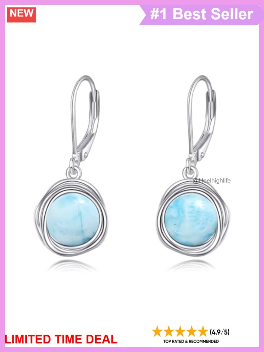 Sterling Silver Larimar Dangle Earrings Leverback Hypoallergenic